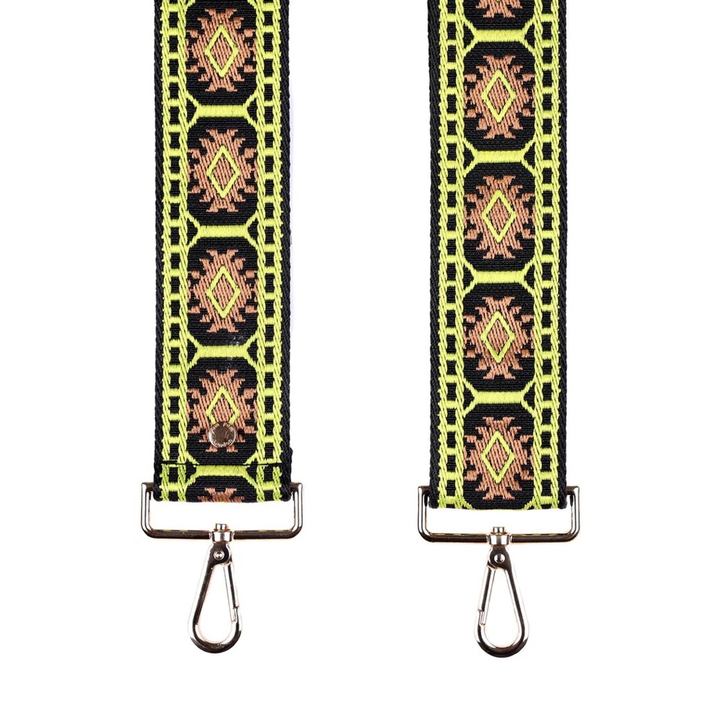 Pom Pom London Strap Elegant Black and Yellow Patterned Bag Strap